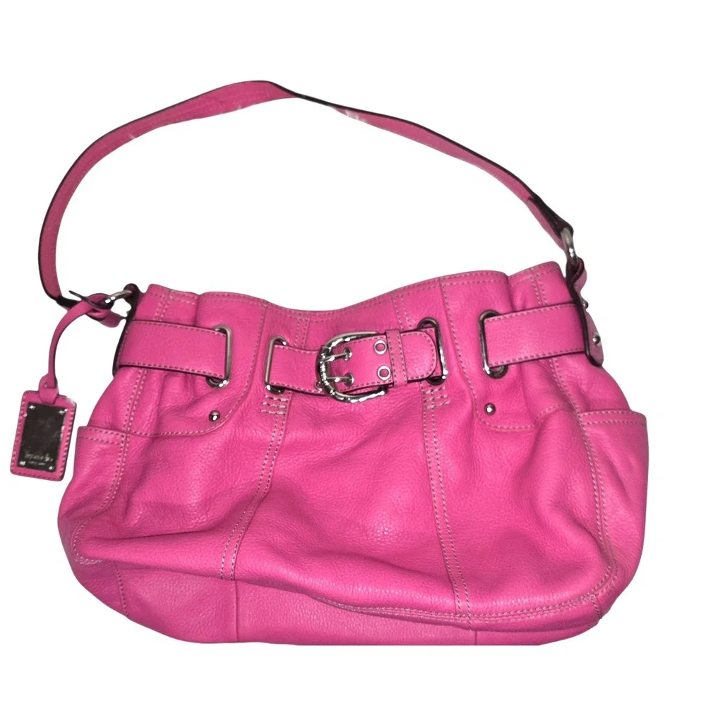 Tignanello‎ Statement Med Hobo Bag Shoulder Purse Buckle Pink Pebble Leather Exc